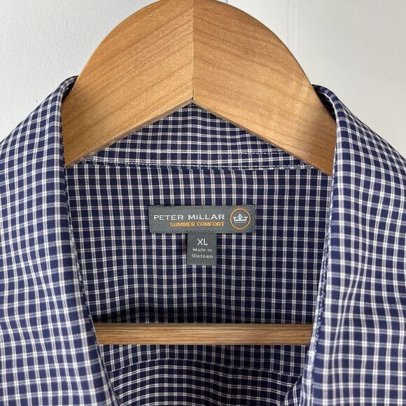 Peter Millar Summer Comfort Shirt Long‎ Sleeve Blue Plaid Timuquana CC Mens XL - Picture 6 of 6